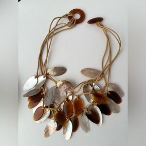 This is a bib necklace featuring iridescent abalone B1